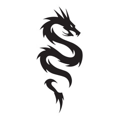 Black dragon tribal tattoo design vector illustration with an animal head silhouette