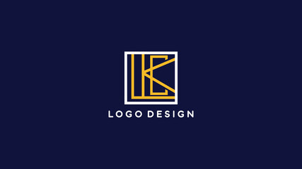 Modern KLC monogram logo with interlocked golden letters in geometric frame on dark background, ideal for corporate branding and business identity