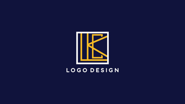 Modern KLC monogram logo with interlocked golden letters in geometric frame on dark background, ideal for corporate branding and business identity