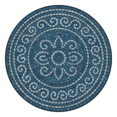 Ancient greece style mosaic mandala. Interweaving mosaic decorative element. Decorative antique stone ornament.