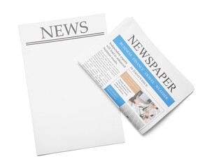 Blank and daily newspapers on white background