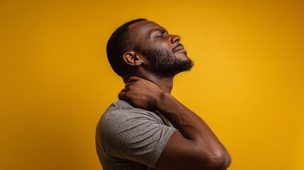Man stretching his neck side to side due to muscle tightness.
