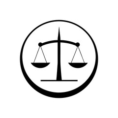 Minimalist balance scale inside justice icon for fairness law legal system and equality