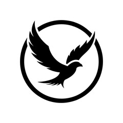 Eagle flying across circular icon in minimalist style for wildlife power and patriotism
