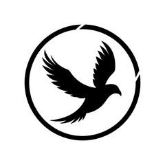 Eagle flying through circle in clean line design for nature strength and freedom symbol