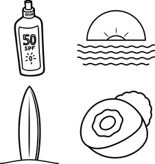 Sunscreen Surfboard and Juice Bottle Beach Icons