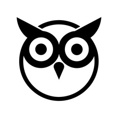 Minimalist owl face with circular eye icon for education mystery and wisdom illustrations