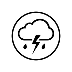 Minimalist rain cloud with lightning bolt icon for weather forecast and storm concept art