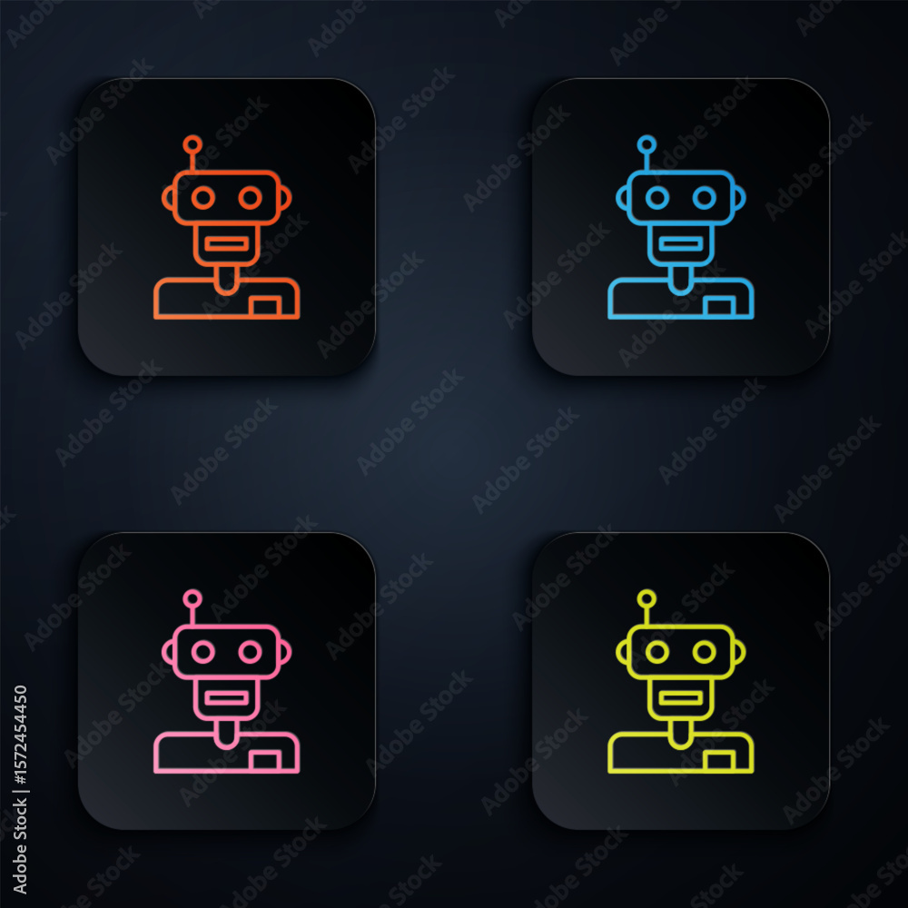 Aufkleber color neon line robot icon isolated on black background. set icons in square buttons. vector