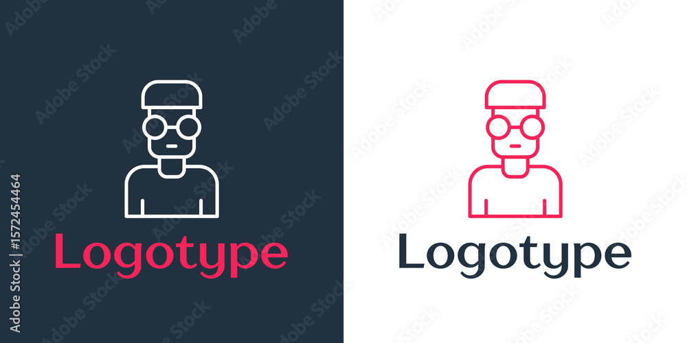 Poster logotype line nerd geek icon isolated on white background. logo design template element. vector