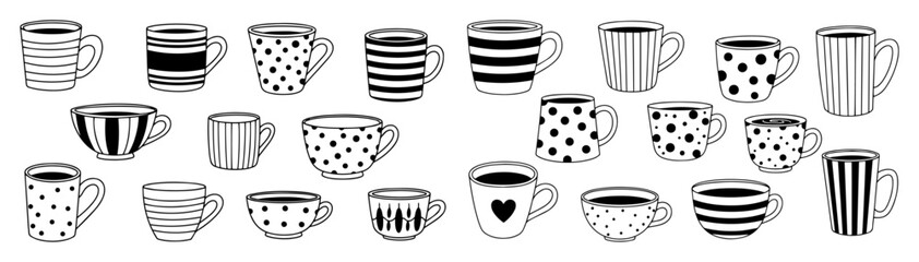 hand drawn coffee mugs set