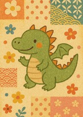 Obraz premium Cute dinosaur with floral patterns.