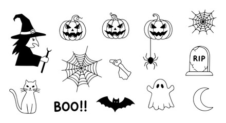 halloween doodle icon collection