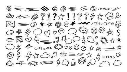 big hand drawn mixed doodle element collection vector