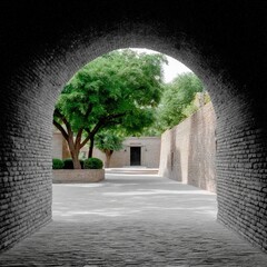 Dusty Brick Archway Leading to a Hidden Courtyard