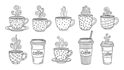 hand drawn coffee cups and takeaway set