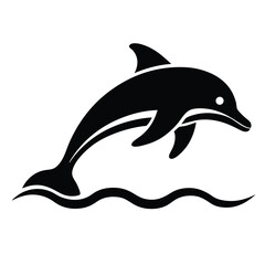 Fototapeta premium Black dolphin leaping stylized waves jumping