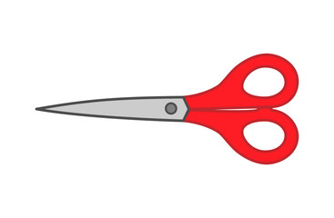 赤い持ち手のシンプルなハサミのイラスト