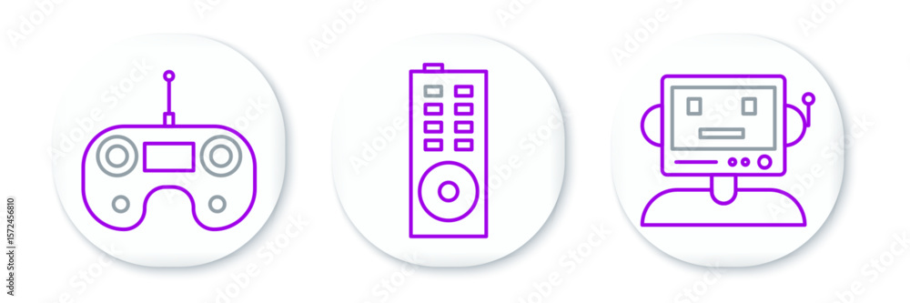 Poster set line robot, remote control and icon. vector