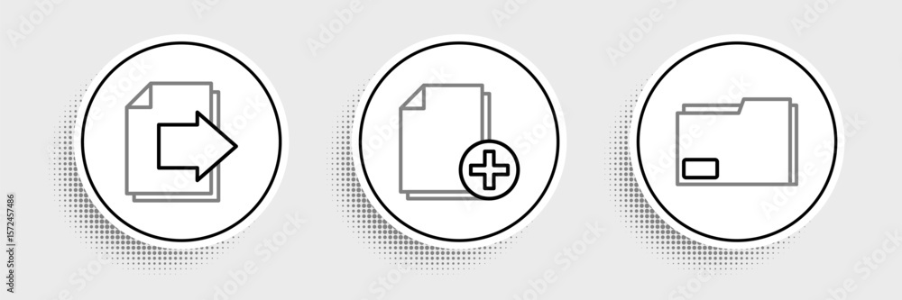 Fototapete set line document folder, next page arrow and add new file icon. vector