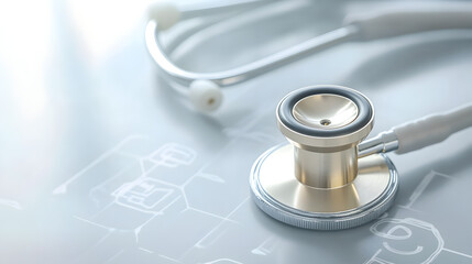 Professional close up of a stethoscope lying on a subtle blurred background representing medical research and healthcare practices
