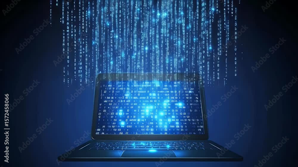 Poster digital code cascading over a laptop