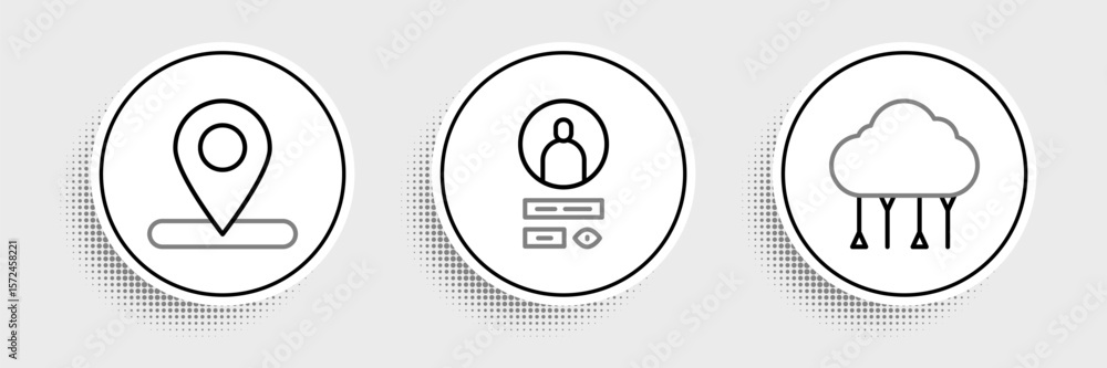 Poster set line network cloud connection, location and create account screen icon. vector
