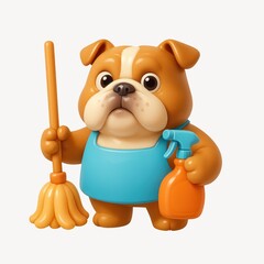 Fototapeta premium Cartoon bulldog cleaning supplies