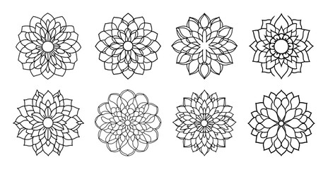 geometric mandala rosette icon set decorative circular pattern vector