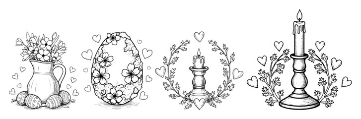 easter eggs candles and floral spring decorations