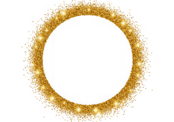 Golden glitter circle frame isolated on transparent background