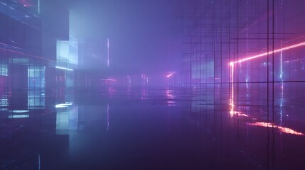 Abstract futuristic neon cityscape background wallpaper technology and design concept art render 3d