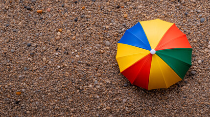 Colorful Umbrella on Sand Background Perfect for Summer Beach Vacation and Relaxation Themes