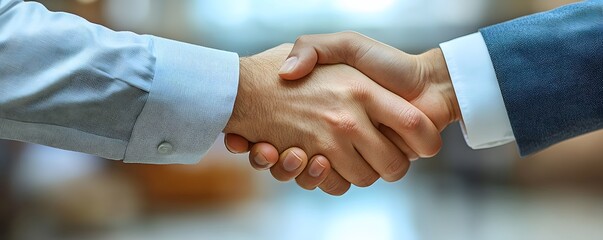 Close-up of a firm handshake between two professionals sealing a