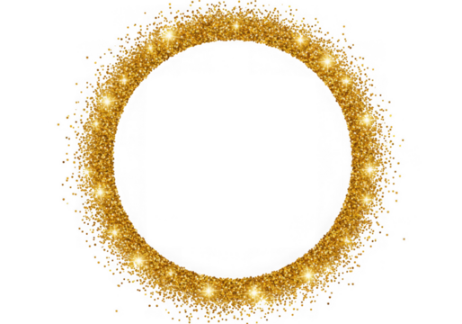 Golden glitter circle frame isolated on transparent background