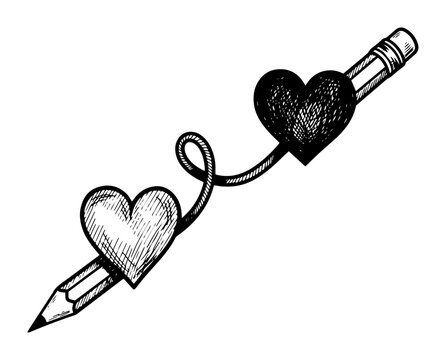 Naklejki romantic pencil with hearts drawing love theme