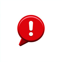 Exclamation mark inside speech bubble icon, flat UI icon with red fill and white shape overlay, clean cut for user interface designs