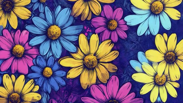 Vibrant colorful daisy floral pattern background.