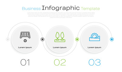 Set line Soccer goal with ball, Forest and Ferris wheel. Business infographic template. Vector