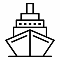 Stylised outline icon of a cruise ship isolated on white background