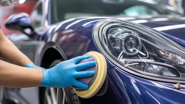Polishing Perfection: An image of a hand of professional polishing a sleek vehicle to a mirror-like shine.