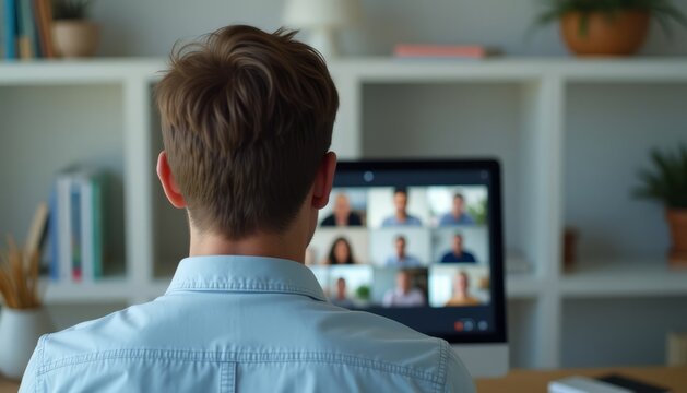 Remote Worker in Video Conference Meeting on Desktop Computer