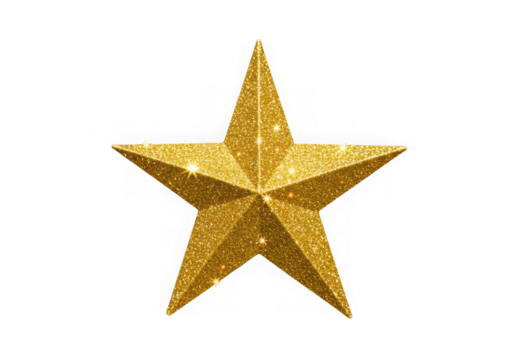 Golden star glittering decoration isolated on transparent background