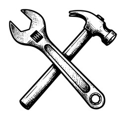 crossed hammer and wrench tools symbol for repair and construction vector pattern shape