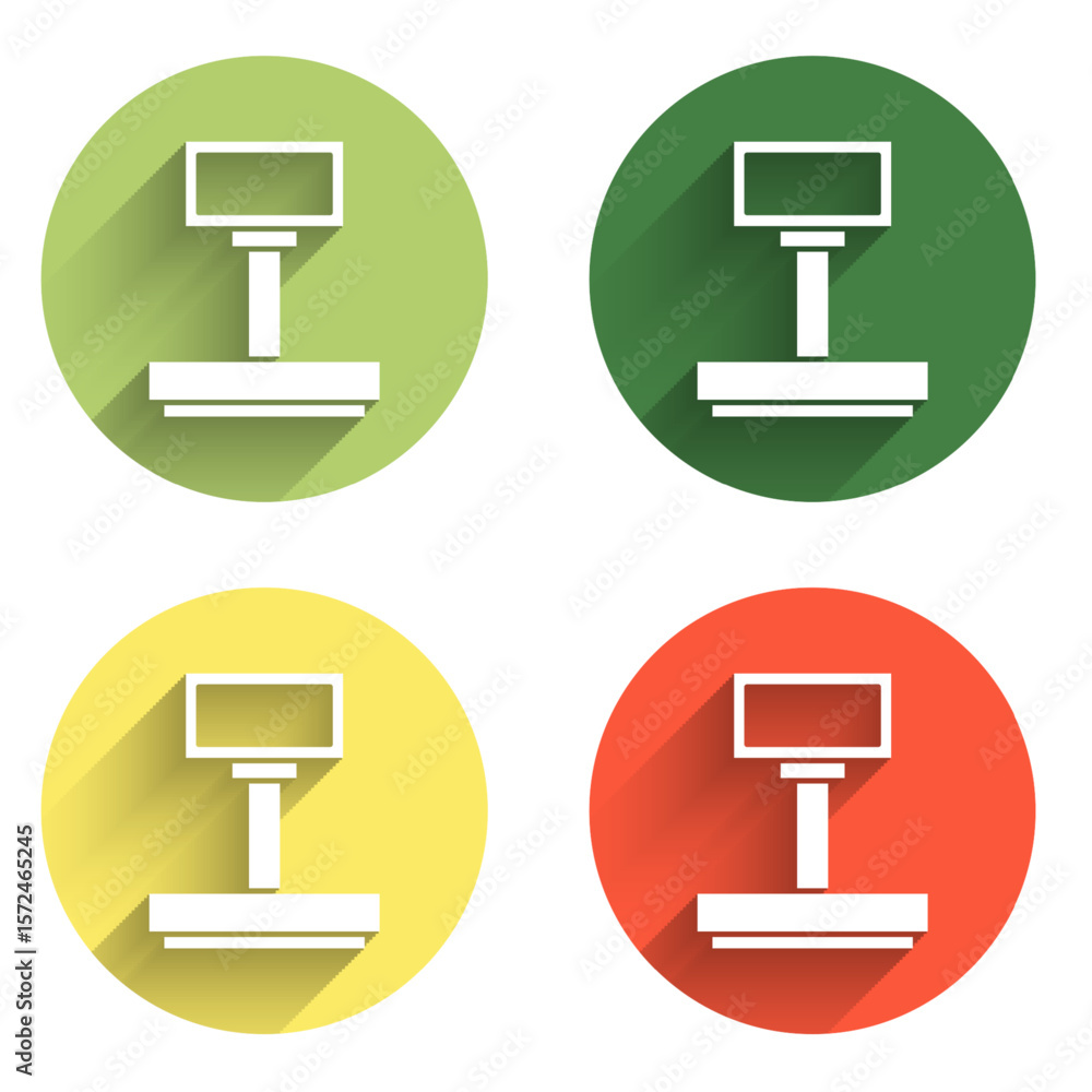 Poster set scale icon isolated with long shadow background. logistic and delivery. weight of delivery packa
