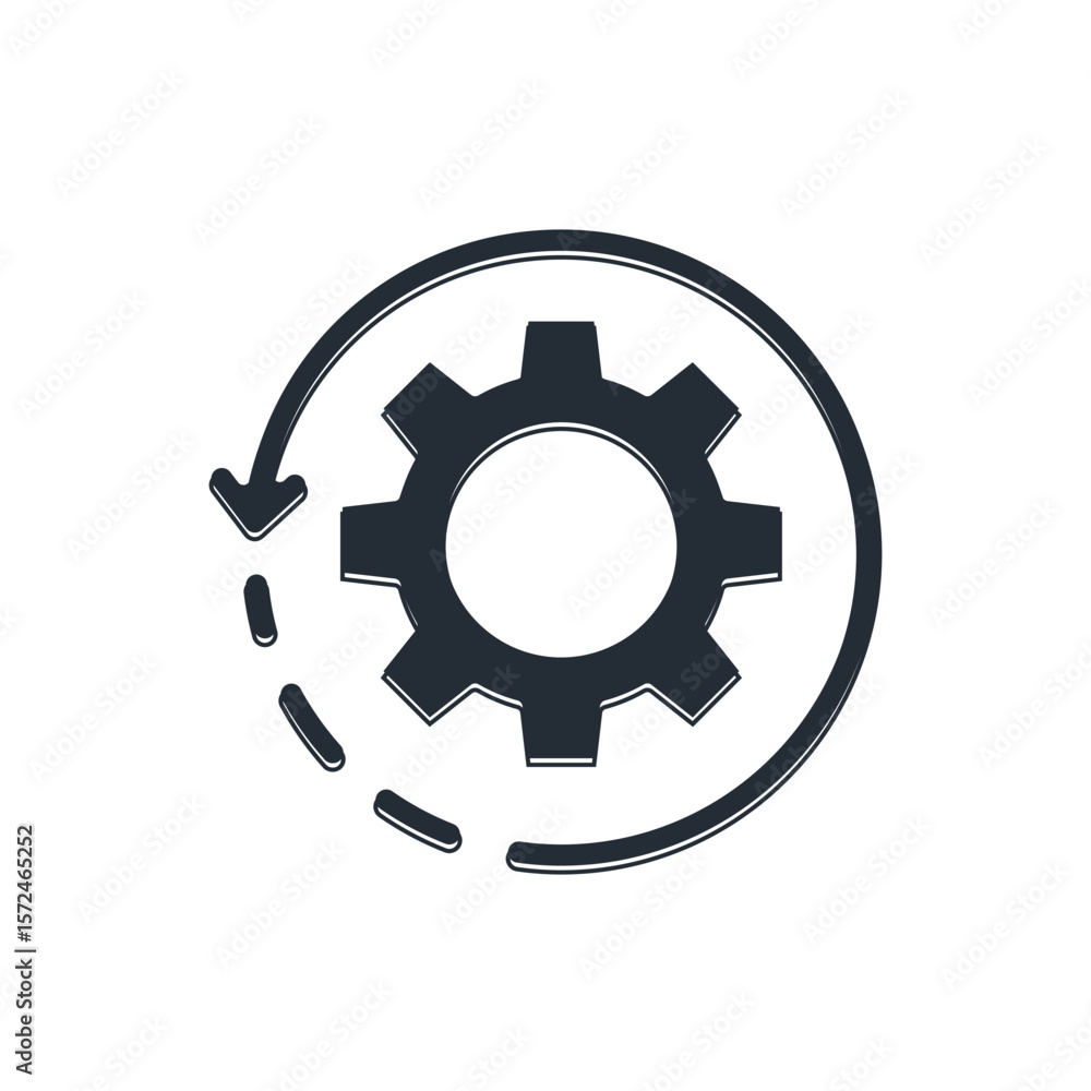 Poster black gear and arrows as workflow concept icon isolated on white background. gear reload sign. vecto