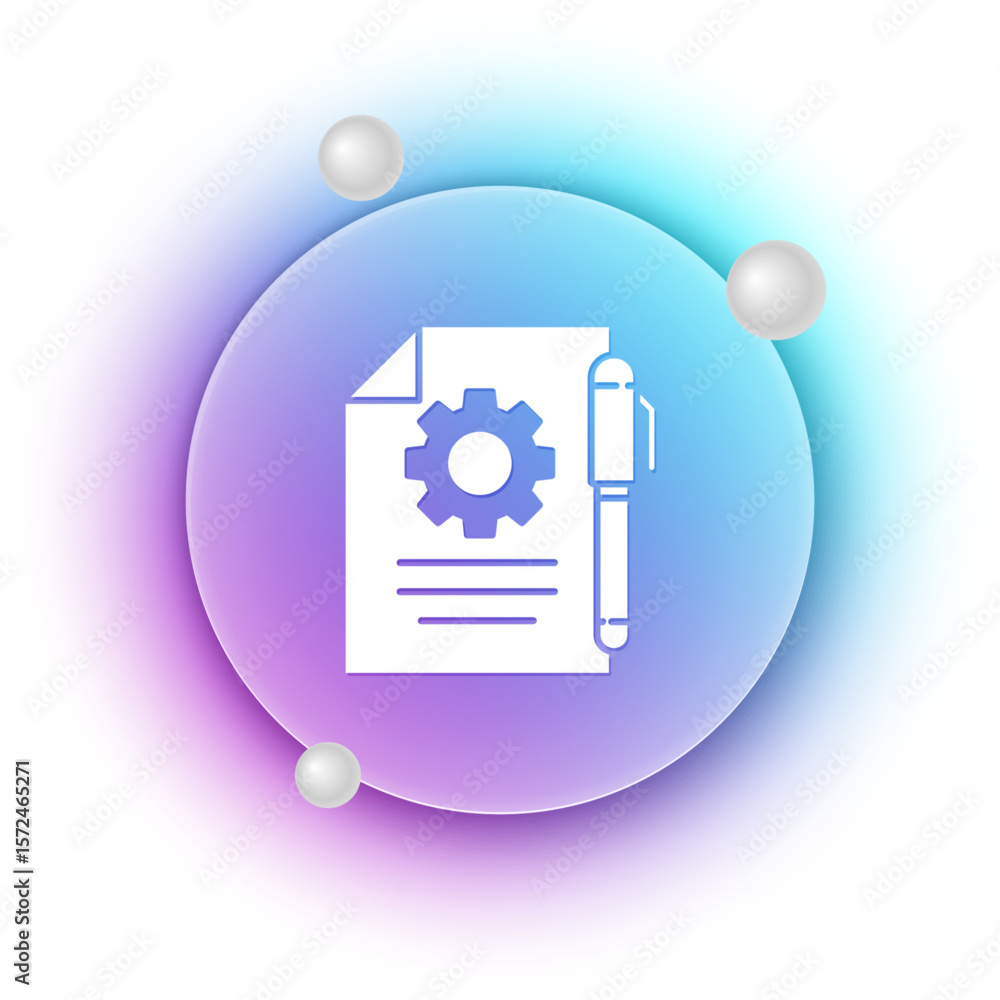 Aufkleber white document settings with gears icon isolated on white background. software update, transfer prot