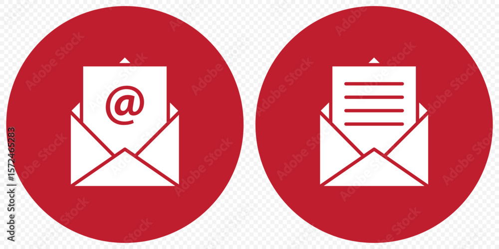 Poster red email envelope vector icons for message and communication symbol illustrations on transparent ba