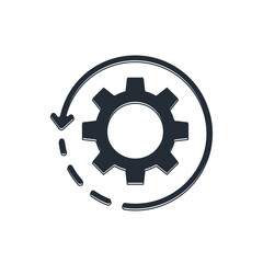 Black Gear and arrows as workflow concept icon isolated on white background. Gear reload sign. Vector