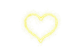 Glowing yellow heart shape with particles isolated on transparent background